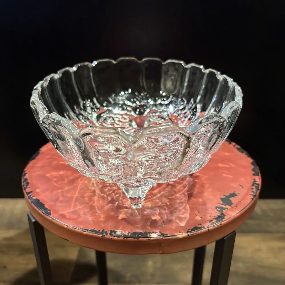 Vintage Clear Pressed Glass Footed Fruit Bowl Oval Scalloped 12” Serving Bowl